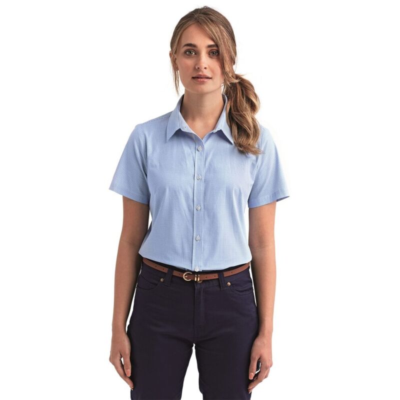 Women&#39;s Microcheck Gingham Short Sleeve Cotton Dress Shirt Thumbnail