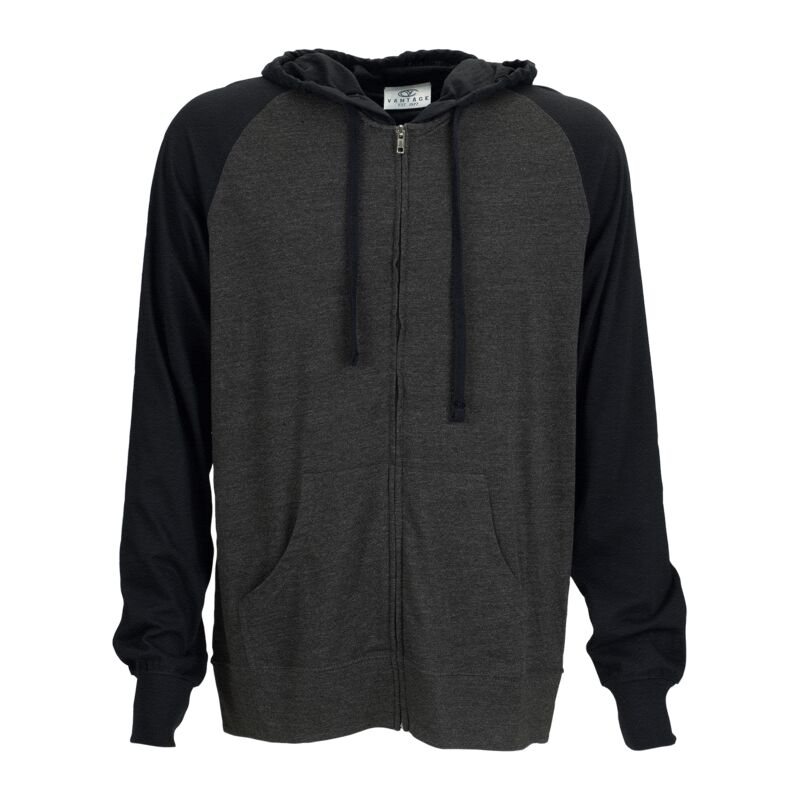 Full-Zip Two-Tone Jersey Knit Hoodie Thumbnail